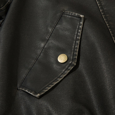 Distressed Lapel Pu Motorcycle Clothing Jacket Men